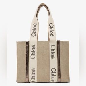 Chloe Woody Medium grey canvas tote bag